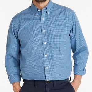 LL Bean Mens Shirt Wrinkle Free‎ Pinpoint Oxford 18-33 Blue Check Tattersall